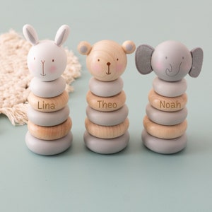 Stacking tower baby, baby gift birth, wooden toy babies, baby birthday gift, stacking tower personalized