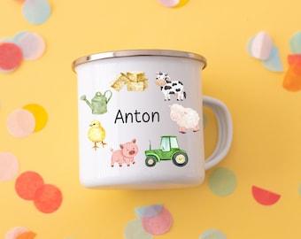 Farm gift child, enamel mug boy, farm mug, kindergarten mug, kindergarten gift boy, farm children's mug