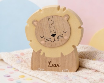 Hucha de león, hucha personalizada, hucha de madera, hucha, hucha infantil, alcancía, Tirelire, regalo de dinero para niños
