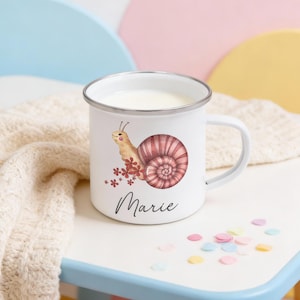 Tasse Schnecke, Emaille Tasse, Kindertasse Mädchen, Schulanfang Geschenk Mädchen, Tasse Mädchen, Kindergeschenk Mädchen, Schnecken Tasse
