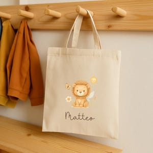Sac en tissu maternelle, sac à langer maternelle, sac en tissu enfant, sac en tissu rentrée scolaire, sac maternelle lion