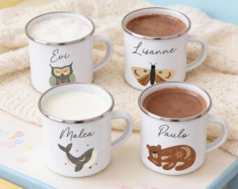 Emaille Tasse Wal, Tasse Eule, Tasse Schmetterling, Tasse Bär, Boho Tasse, Kindertasse, Namenstasse, Baby Mug, Tasse Baleine