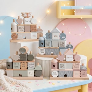 Stapelturm personalisiert, Babygeschenk Geburt, Stapelturm Baby, Geburt Mädchen, Stapelturm Junge, Taufgeschenk, Geburt, Stapelhaus