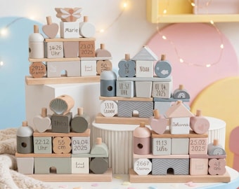 Stapelturm personalisiert, Babygeschenk Geburt, Stapelturm Baby, Geburt Mädchen, Stapelturm Junge, Taufgeschenk, Geburt, Stapelhaus