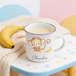 Tasse Affe, Affe Geschenk Kind, Emaille Becher Affe, Namenstasse Affe, Affe Tasse, Kindertasse mit Affenmotiv, Geschenk mit Affe