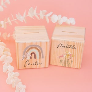 Spardose Mädchen, Spardose personalisiert, Spardose Holz, Spardose Blumen, Spardose Kind, Sparschwein, Sparbüchse