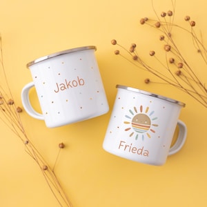 Emaille Tasse Kinder, Kindertasse mit Name, Kindergeschenke, Einschulung, Kindergarten, Kinder Tasse klein, Tasse Emaille Kind