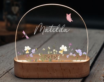 Taufgeschenk Mädchen, Nachtlicht Baby, Nachtlicht Blumen, Babygeschenk Mädchen, Zur Geburt Mädchen Lampe, Babyzimmer Lampe