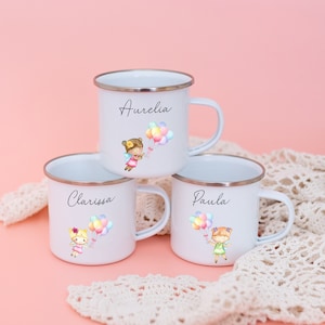 Tasse Mädchen, Emaille Tasse Mädchen, Geschenke für Mädchen, Schulanfang Geschenk Mädchen, Kindergeburtstag Mädchen