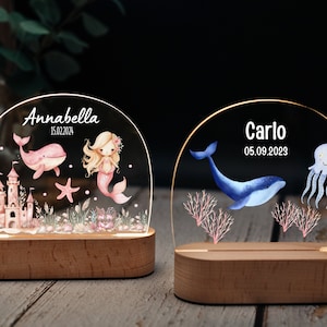 Nachtlicht Meerestiere, Nachtlicht Baby, Nachtlicht Junge, Nachtlicht Mädchen, Taufe, Babygeschenke, Meerjungfrau, Schildkröte