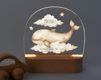 Regalo de nacimiento, regalos para bebés, luz nocturna para bebé, nacimiento de niño, bautismo, luz nocturna personalizada, fechas de nacimiento con luz nocturna