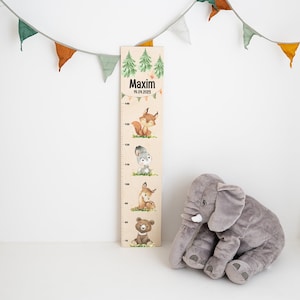 Messlatte Kinder Holz, Messlatte Waldtiere, Messlatte personalisiert Holz, Kindermesslatte Waldtiere, Messlatte Fuchs, Messlatte Hase