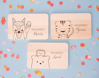 Frühstücksbrett personalisiert, Personalisierte Geschenke, Frühstücksbrettchen Kinder, Kindergeschenke, Frühstücksbrett Fuchs, Tiger, Bär