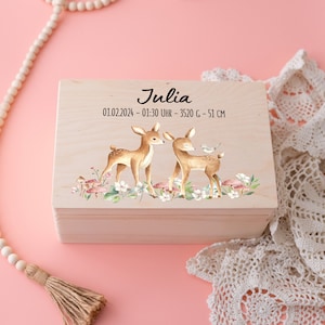 Erinnerungsbox Rehe, Erinnerungskiste Mädchen, Personalisierte Erinnerungskiste, Erinnerungskiste Baby, Geburt Geschenk, Taufe Geschenk
