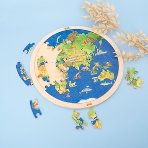 Puzzle Weltkarte, Puzzle personalisiert, Geschenk 6 Jahre, Einlegepuzzle, Puzzle Name, Geschenk Taufe, Holzpuzzle Kinder, Schulanfang