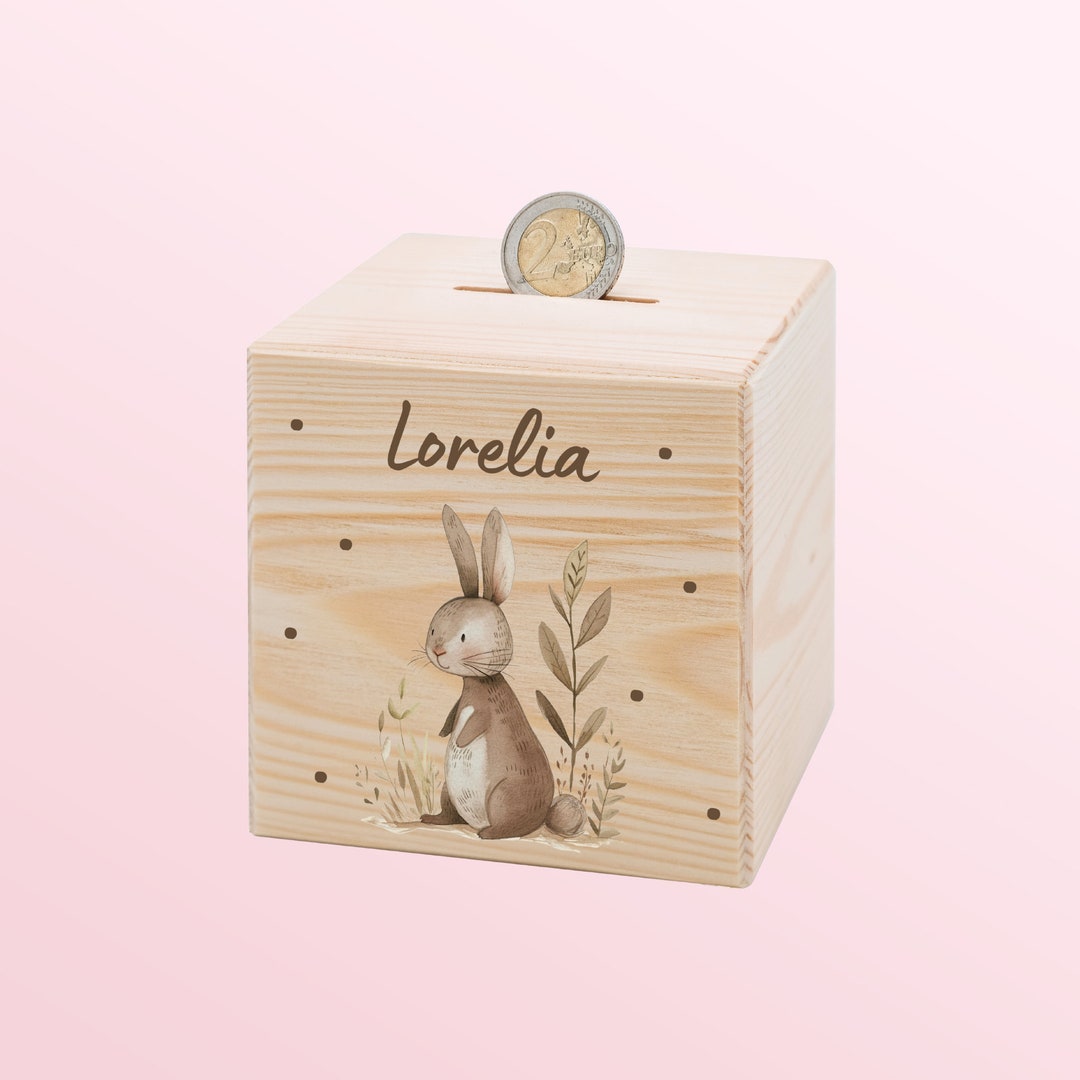 LARIFEE Personalisierte Spardose Giraffe - Holzspardose Mit Schloss Für Kinder