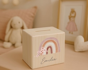 Spardose, Spardose Mädchen, Taufe Spardose, Taufgeschenk Mädchen, 1. Geburtstag Mädchen, Spardose Kind, Spardose Regenbogen