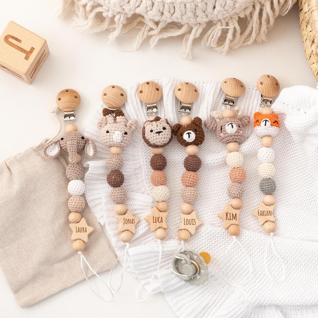 TYRY.HU Schnullerkette 2er Set - Baumwollband Mit Tierfiguren Katze Erdbeere