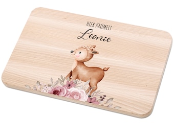 Planche petit déjeuner fille personnalisée, cadeau naissance fille, planche petit déjeuner cerf, baptême fille, 1er anniversaire fille