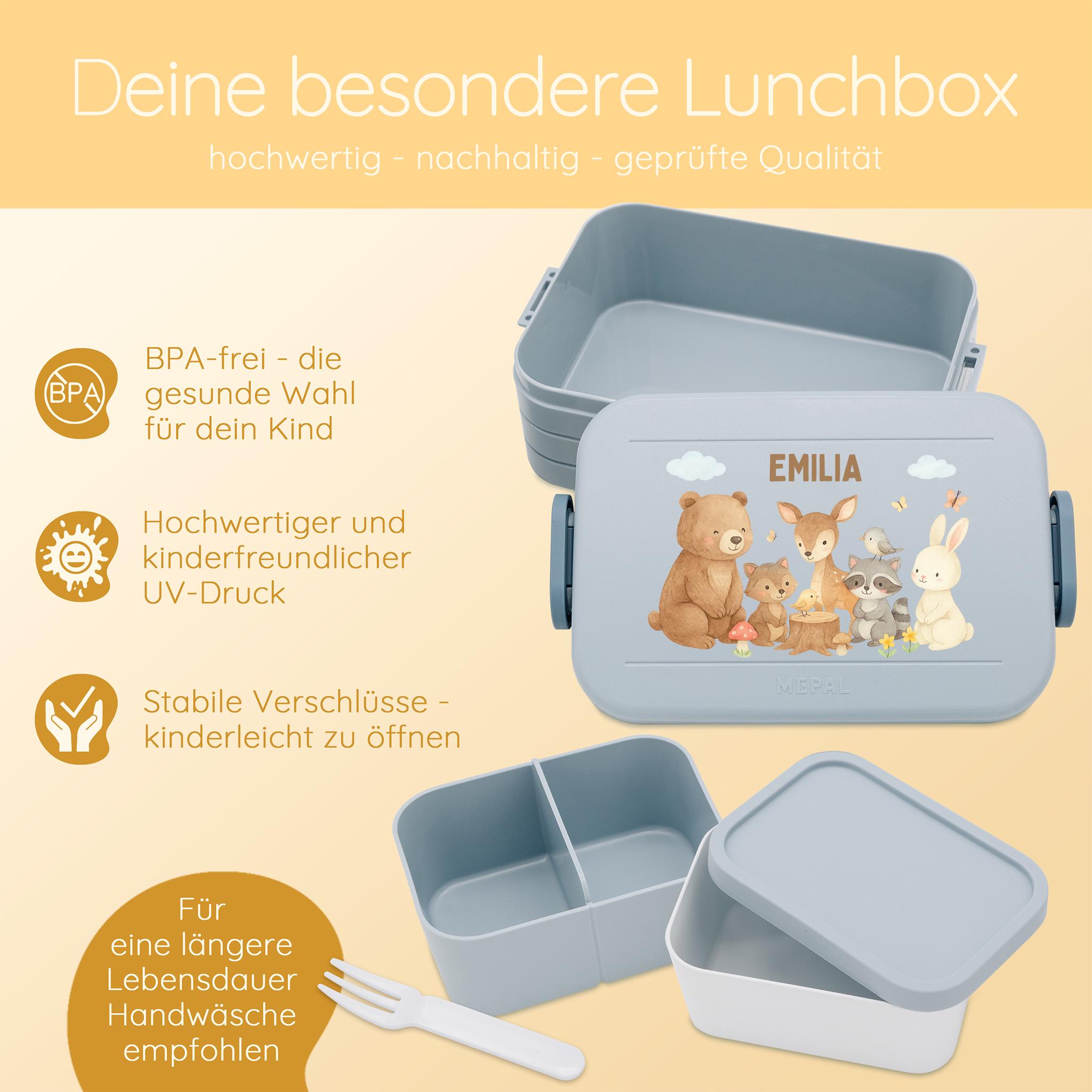 Mepal Brotdose Kinder, Brotdose Personalisiert, Kindergarten, Edelstahl Brotdose, Vesperdose, Lunchbox, Brotdose Tiere, Mepal Bento
