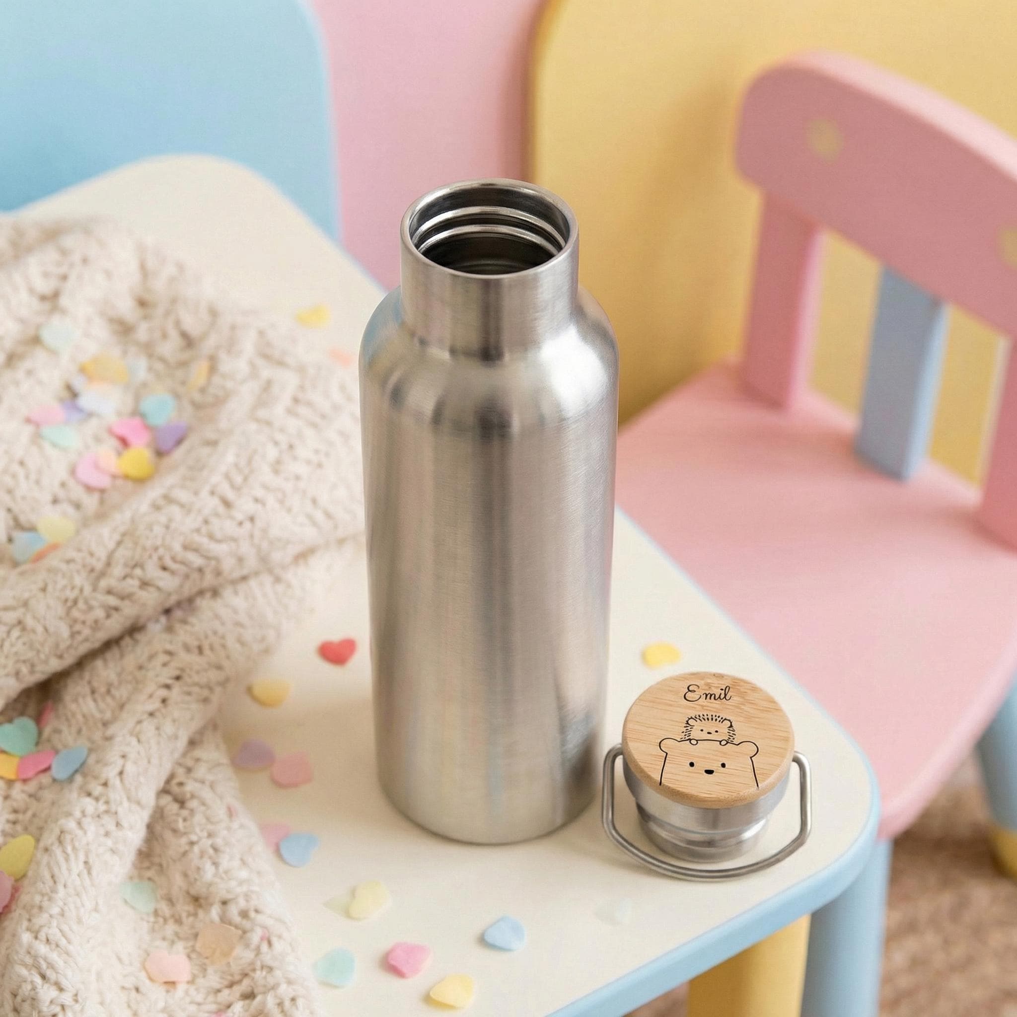 Edelstahl-Thermosflasche 500 ml mit Glitzer Oberfläche doppelwandig mit Schraubverschluss Edelstahl-Thermosflasche 500 ml mit Glitzer Oberfläche doppelwandig mit Schraubverschluss