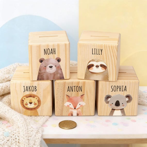 Spardose, Spardose Kinder, Holzspardose, Spardose Personalisiert, Personalisierte Spardose, Kinderspardose, Geburt