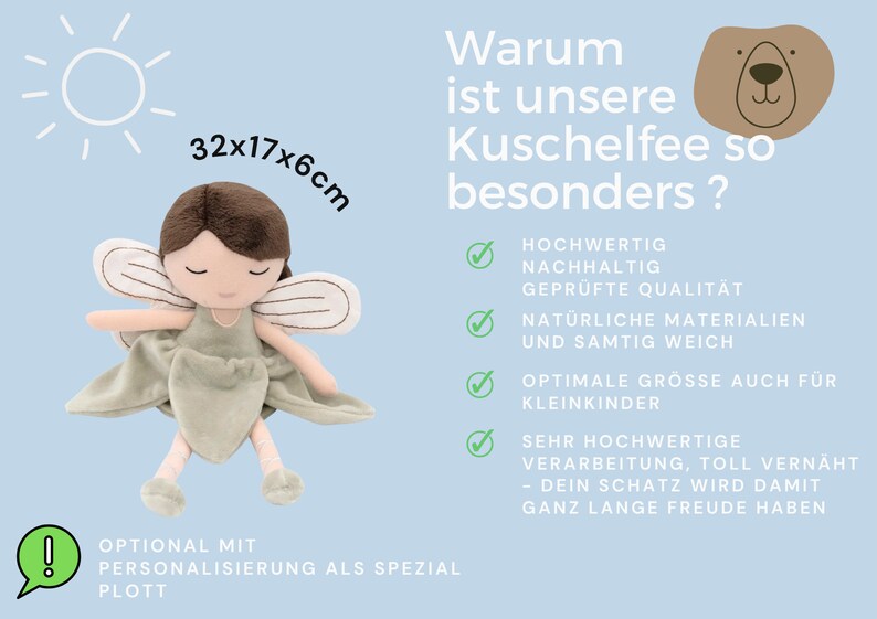 Plüschtier Fee, Personalisiertes Kuscheltier, Baby Stofftier, Fee, Geschenk zur Geburt Mädchen, Kuscheltier Puppe Bild 6