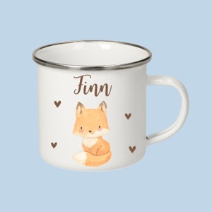 Tasse Kinder, Emaille Tasse, Tasse mit Namen, Schulanfang Geschenk, Tasse Jungen, Tasse Tiere, Kindergeschenk Fuchs