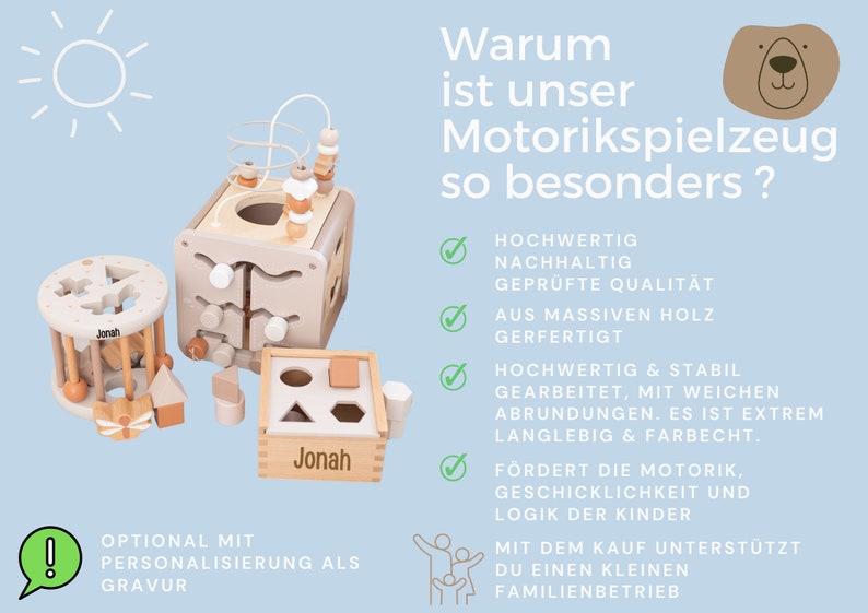 Motorikwürfel Baby, Montessori Spielzeug, 1. Geburtstag Mädchen, Motorikwürfel personalisiert, Babygeschenke, Geburt Geschenk Baby, Taufe zdjęcie 6