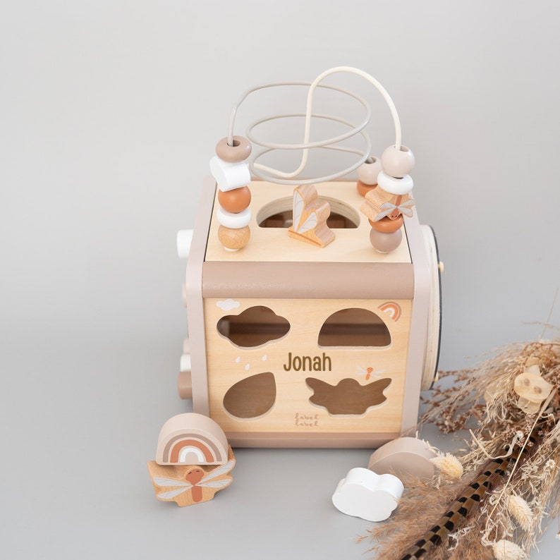 Motorikwürfel Baby, Montessori Spielzeug, 1. Geburtstag Mädchen, Motorikwürfel personalisiert, Babygeschenke, Geburt Geschenk Baby, Taufe zdjęcie 1