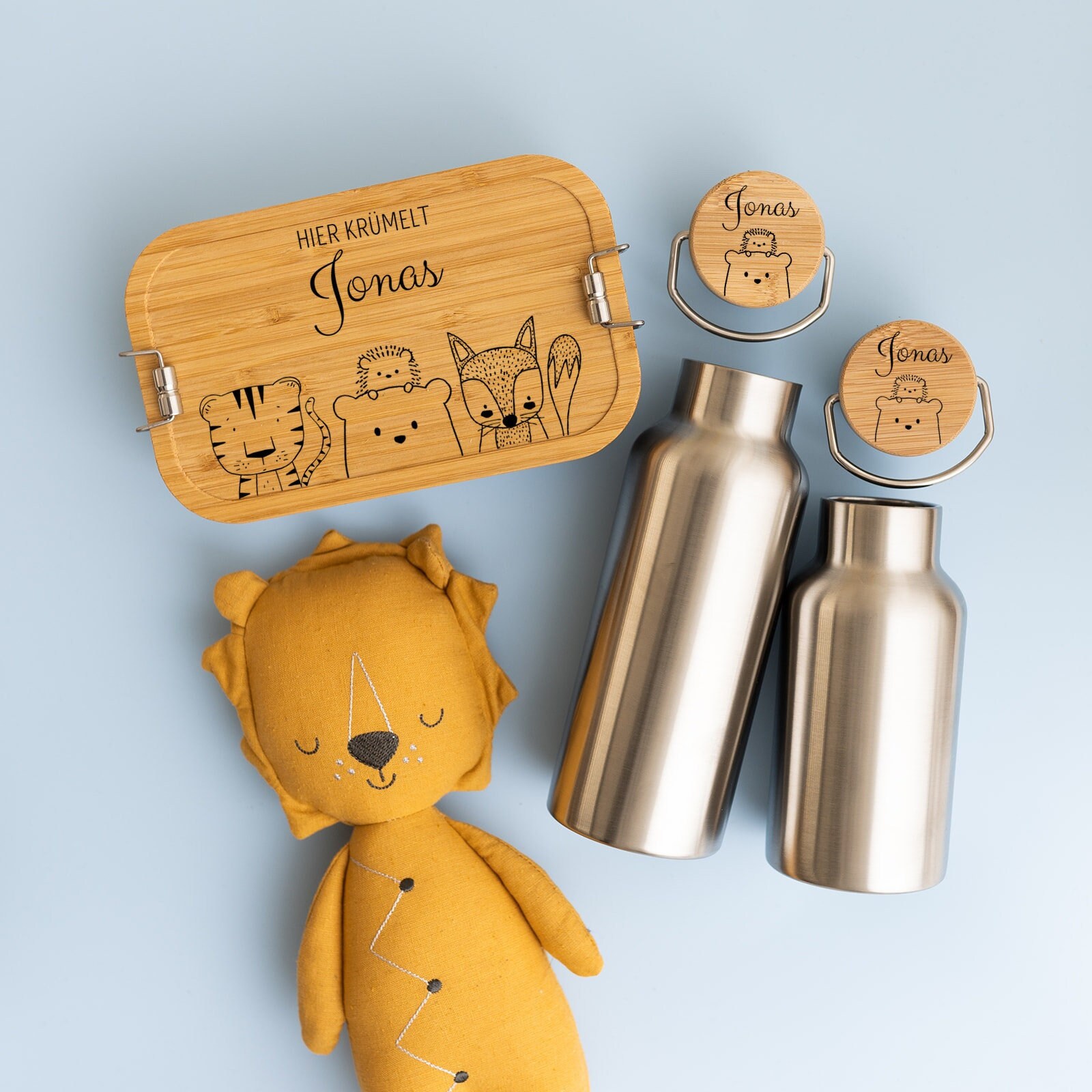 Personalisierte Brotdose Aus Edelstahl – Mit Bambusdeckel, Trennfach, Für Kinder & Erwachsene (Pferde-Design)