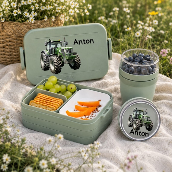 Set Mepal Brotdose und Mepal Müslibecher Traktor, Brotdose personalisiert, Schulanfang, Kindergarten, Einschulung Geschenk, Lunchbox