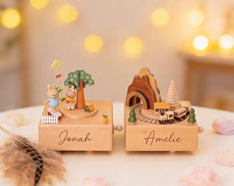 Spieluhr, Spieluhr Holz, Spieluhr personalisiert, Holz Spieluhr, Geschenk Taufe, Spieluhr Zug, Spieluhr Kinder