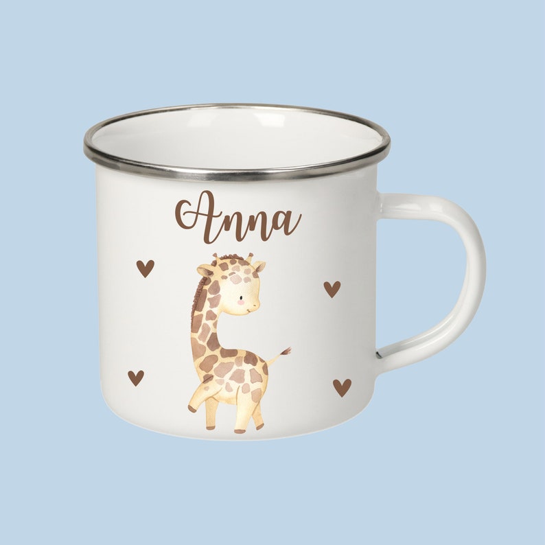 Tasse Kinder, Emaille Tasse, Tasse mit Namen, Schulanfang Geschenk, Tasse Jungen, Tasse Tiere, Kindergeschenk Giraffe