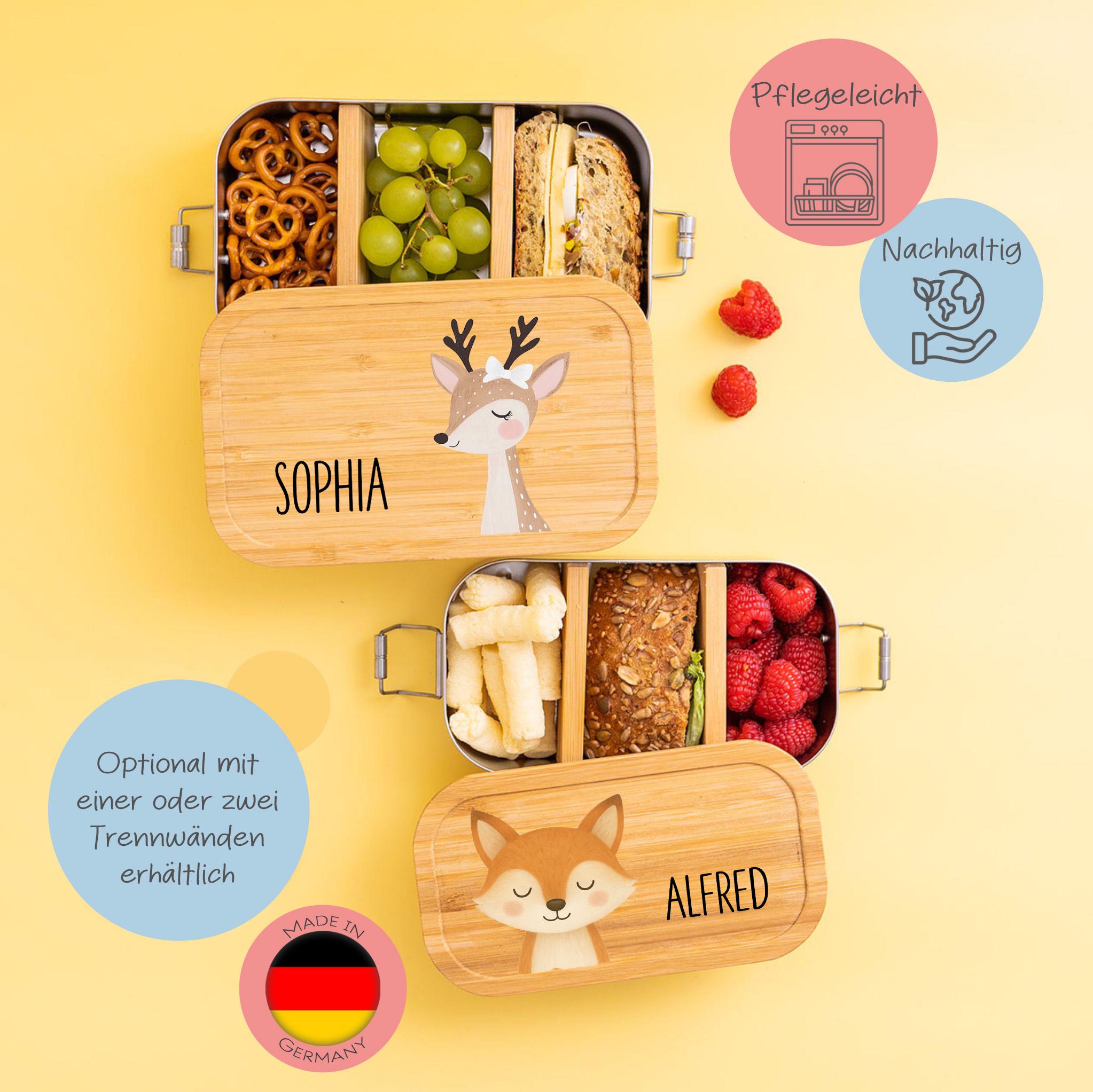 LARIFEE Brotdose Personalisiert Fuchs - Nachhaltige Lunchbox Für Kinder