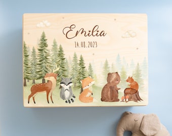 Erinnerungskiste Baby, Erinnerungskiste, Babygeschenk Geburt, Kiste Geburt, Erinnerungsbox Waldtiere, boîte souvenir bébé