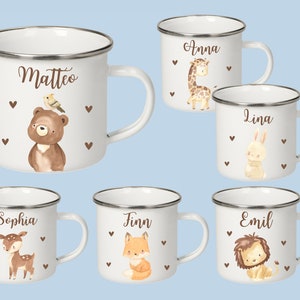 Children's cup, enamel cup, cup with name, back to school gift, boy cup, animal cup, children's gift image 1