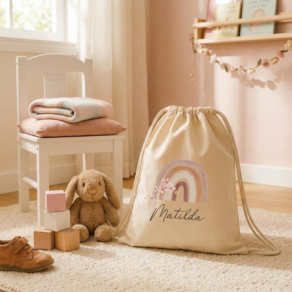 Turnbeutel personalisiert Kinder Sportbeutel mit Name Wechselkleidung Kita Stoffbeutel Kindergarten Geschenk Mädchen Schulanfang