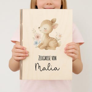 Zeugnismappe, Zeugnismappe personalisiert, Zeugnismappe Mädchen, Zeugnismappe Einhorn, Zeugnismappe Holz, Schulanfang Mädchen