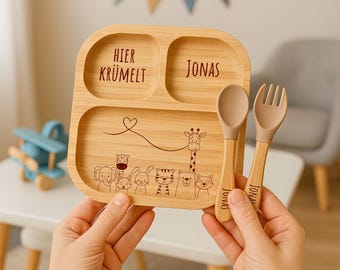 Kinderteller, Kindergeschirr, Babyteller, Teller Saugnapf, Geschirr Baby, 1. Geburtstag Geschenk, Holzteller, Teller Baby