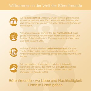 May include: A light beige background with text in German. The text includes the phrase "Willkommen in der Welt der B&auml;renfreunde" and describes the company's values and products. There are also several small, illustrated icons.
