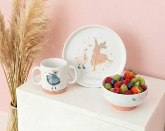 Stoviglie in porcellana per bambini, stoviglie personalizzate per bambine, stoviglie per bambini, piatti per bambini, regalo per una bambina di 3 anni