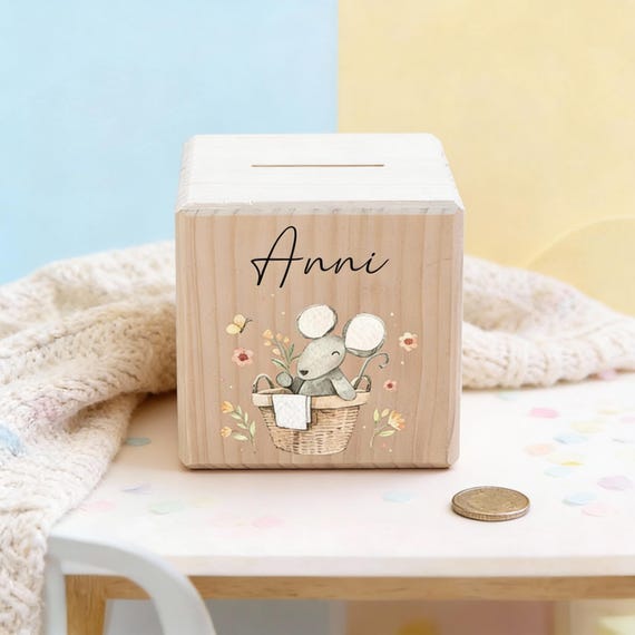 Spardose Maus, Kinderspardose Mädchen, Personalisierte Spardose Aus Holz, Spardose Mit Name, Geschenk Geburtstagskind