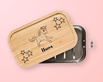 Brotdose Edelstahl Einhorn, Brotdose personalisiert, Kinder Brotdose, Brotdose Mädchen, Vesperdose personalisiert