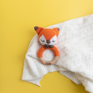 Babyrassel, Babygeschenk Geburt, Greifling, Rassel Baby, Geschenk Geburt, Greifling personalisiert, Baby, Geburtsgeschenk Fuchs