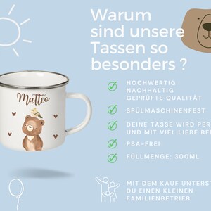 Tasse Kinder, Emaille Tasse, Tasse mit Namen, Schulanfang Geschenk, Tasse Jungen, Tasse Tiere, Kindergeschenk Bild 8