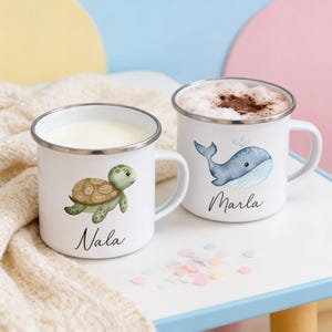 Tasse Wal, Tasse Schildkröte, Tasse Meerestiere, Kindergeschenke Junge, Emaille Tasse Junge, Schulanfang Geschenk Junge, Wal Tasse