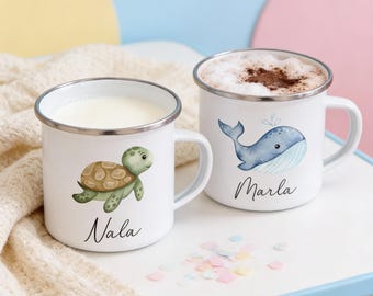 Tasse Wal, Tasse Schildkröte, Tasse Meerestiere, Kindergeschenke Junge, Emaille Tasse Junge, Schulanfang Geschenk Junge, Wal Tasse