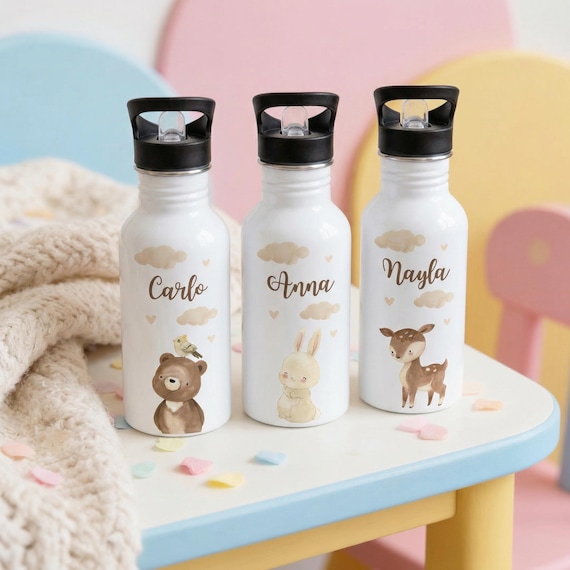 Trinkflasche personalisiert Kinder, Personalisierte Trinkflaschen, Kinder Trinkflasche, Trinkflasche Trinkhalm, Edelstahl Trinkflasche