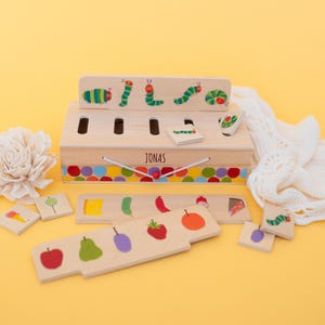 Bildersortierbox, Taufe Geschenk, Montessori Baby, Holzspielzeug, Taufe Junge, Montessori Spielzeug, Babygeschenk Geburt, Babyspielzeug